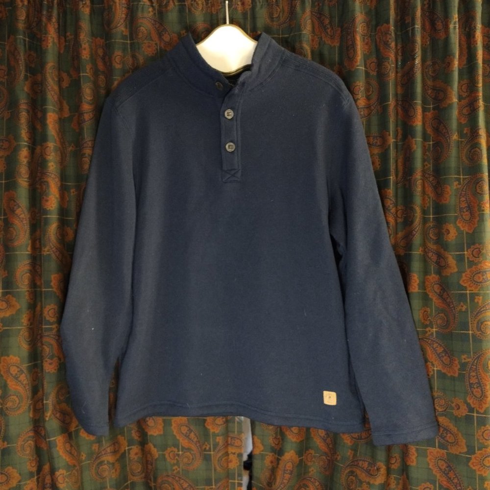 GH Bass Co Men's Blue 100% Cotton Button Collar Pullover Sweater Size L